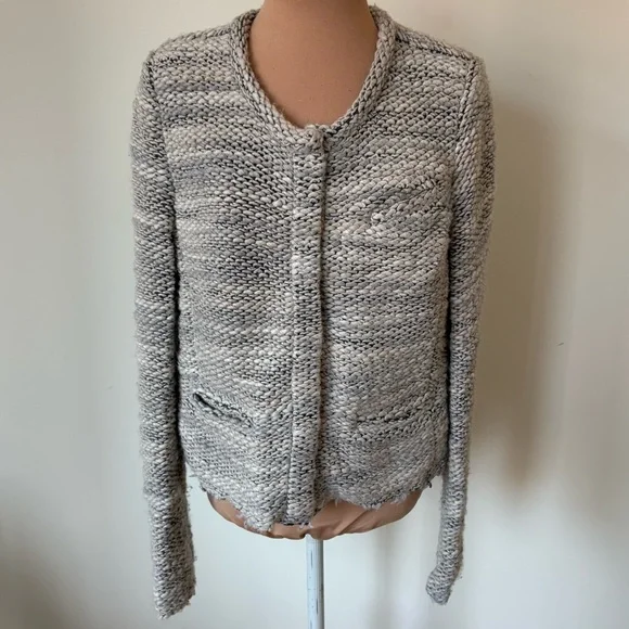 IRO Carene Knotted Boucle Knit Gray Wool Blend Snap Button Jacket Sz FR 40/US 8 - Picture 4 of 12
